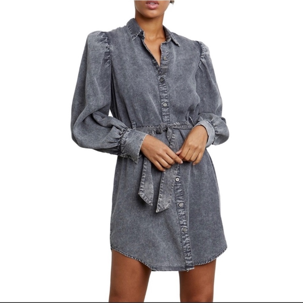 Rails Adele Long Sleeve Denim Shirt Dress in Black Acid Wash Size XS